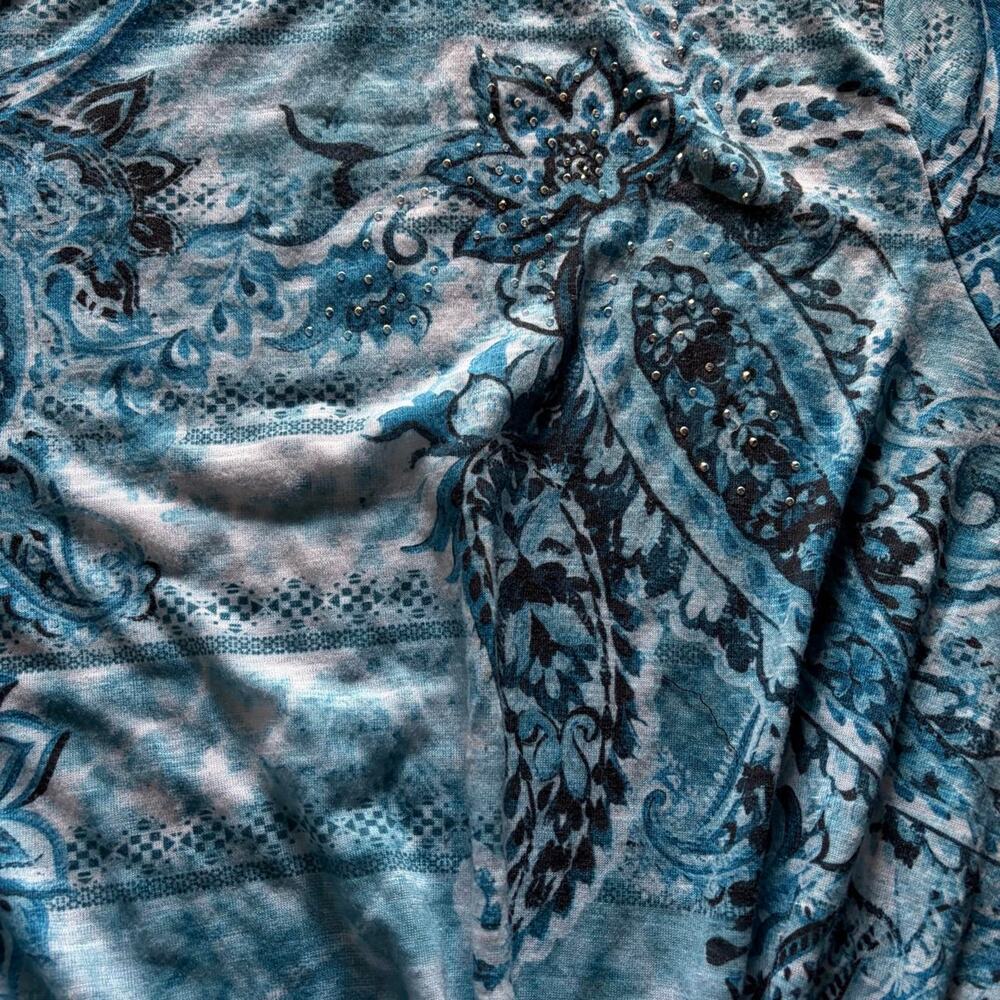 fairy boho blue white& black paisley floral scroll print top - Picture 3 of 7